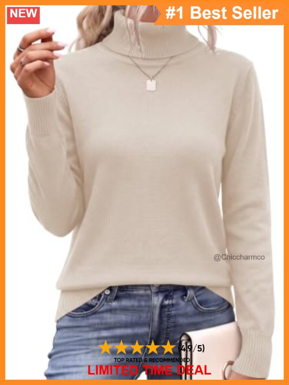 Women's Turtleneck Sweater Long Sleeve Split Hem Knit Pullover